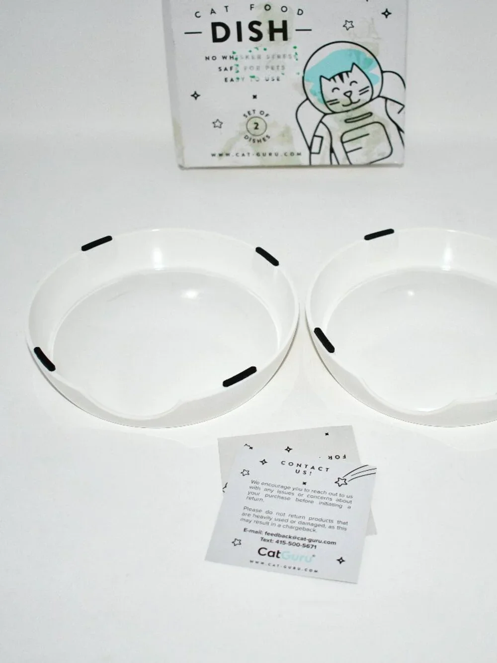 CatGuru Whisker Friendly Cat Bowls, Marshmallow, Set of 2, Melamine, NWT